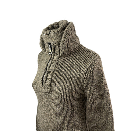 Superdry Co Women's Green Ribbed Knit Stand Collar 1/4 Zip Sweater Top Size S