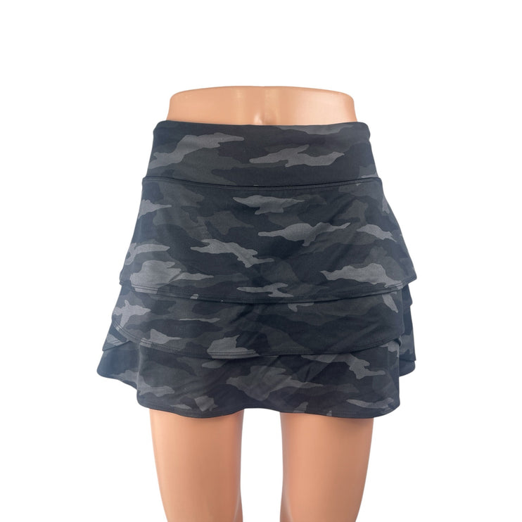 Athleta Girl Camo Lux Black Gray Camouflage Mid Rise Swing Skirt Skort Size XXL
