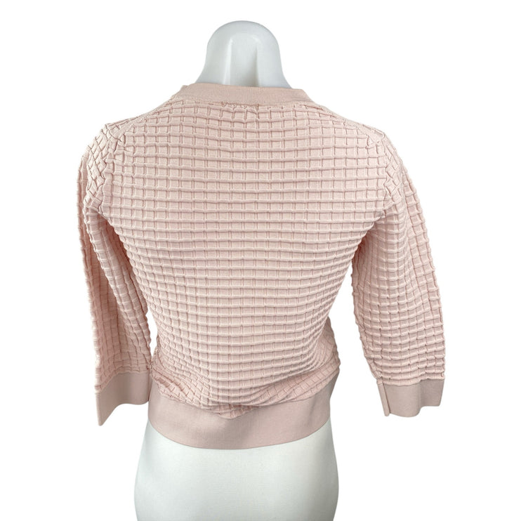 COS Women's Pink Waffle Stitch Knit Half Sleeve Crew Neck Sweater Top Size S