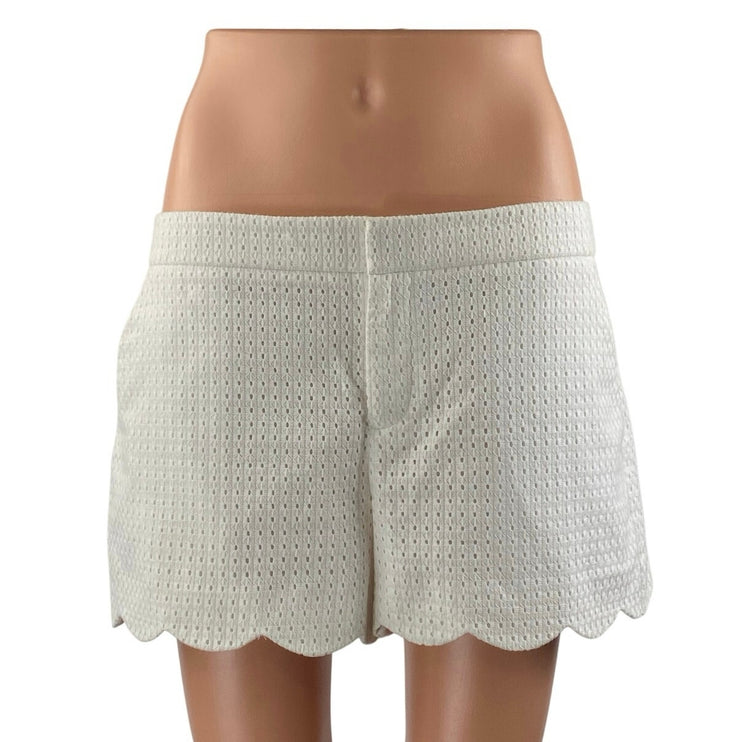 Club Monaco Women's White Eyelet Embroidered Mid Rise Scalloped Mini Shorts 6