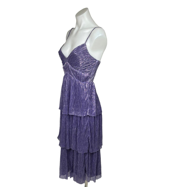 Trixxi Purple Silver Mettalic Spaghetti Strap Tiered Formal Evening Dress Sz XS