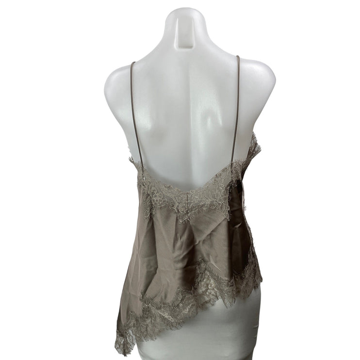 Zara Women's Taupe Sleeveless Satin Asymmetrical Floral Lace Camisole Top Size M