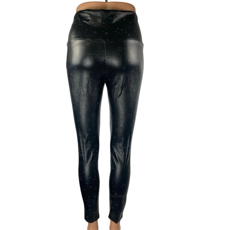 Le Lis Black Starry Print Faux Leather Vegan High Rise Leggings Pants Size S