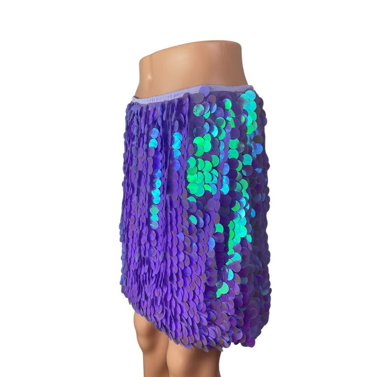 Women's Purple Sequin Sparkly Shimmer Party Rave Straight Mini Skirt Size XL