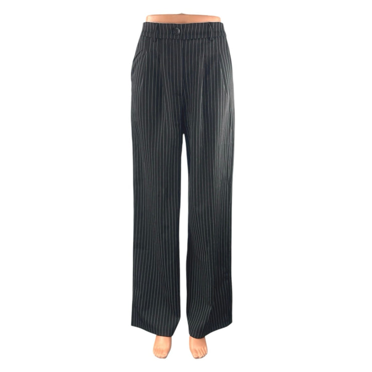 Princess Polly Women's Black Stripe High Rise Palazzo Wide Leg Trousers Pants 4