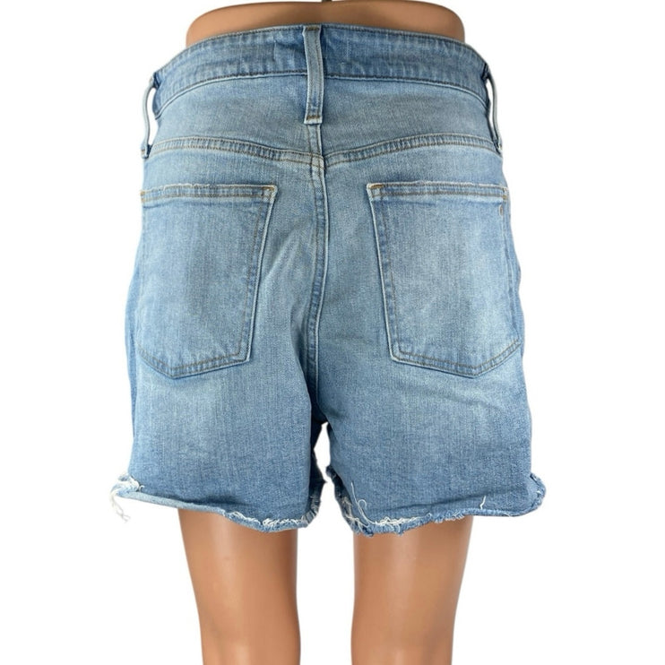 Madewell Blue Frayed Raw Hem High Waist Cut-Off Denim Jeans Bermuda Shorts 26