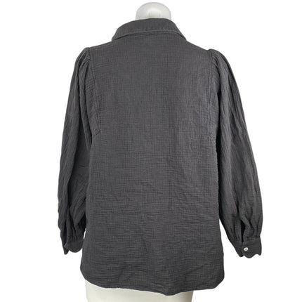 Topshop Women's Dark Gray Long Balloon Sleeve Pocket Button Up Shirt Top Size 2