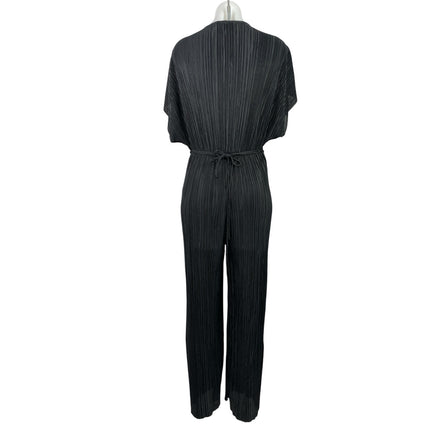 Zara Black Pleated Plisse Faux Wrap Short Sleeve Wide Leg Romper Jumpsuit Size S