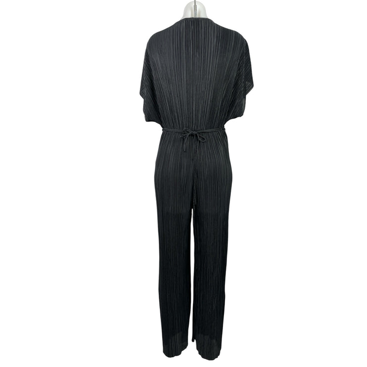Zara Black Pleated Plisse Faux Wrap Short Sleeve Wide Leg Romper Jumpsuit Size S