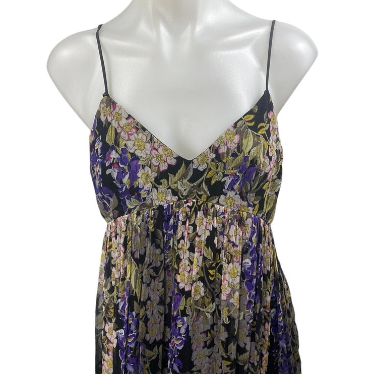 Anthropologie Floreat Black Floral Sleeveless V Neck Pleated Cami Maxi Dress 2