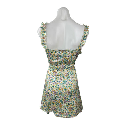 Zara Multicolor Floral Ruched Ruffle Sleeveless Button Down Mini A-Line Dress XL
