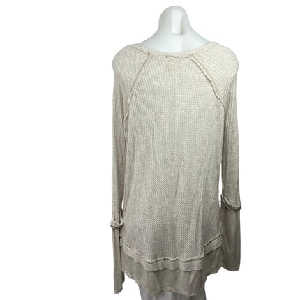 Free People Laguna Beige Waffle Weave Knit Thermal Long Sleeve Tunic Top Size S