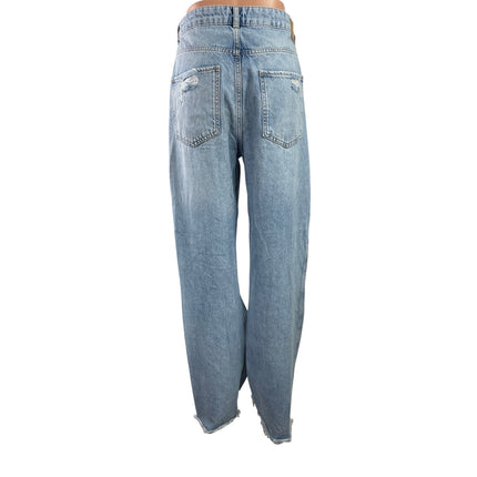 Zara Womens Blue High Rise Raw Frayed Hem Straight Leg Denim Jeans Pants Size 10