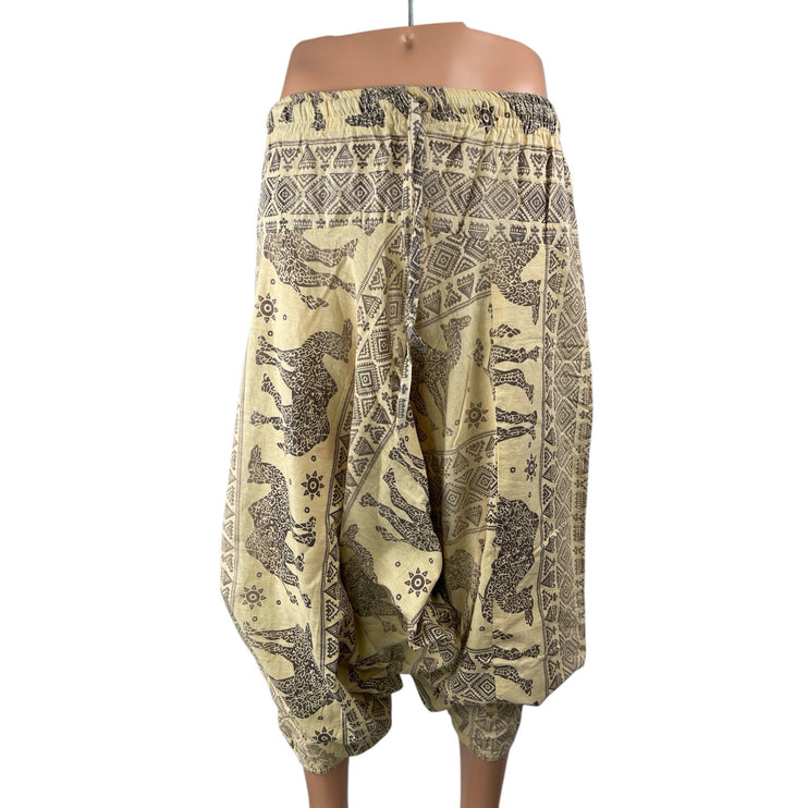 Remtex Men's Multicolor Geometric Wide Leg Cropped Harem Trousers Pants Size S/M