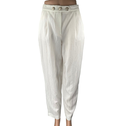 Zara Women's White High Waisted Pleated Tapered Carrot Trousers Pants Size S