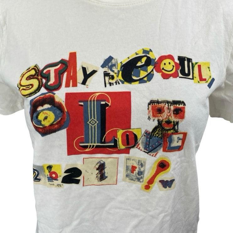 Bingo Women's White Multicolor Crewneck Short Sleeve Graphic Tee T shirt Top S