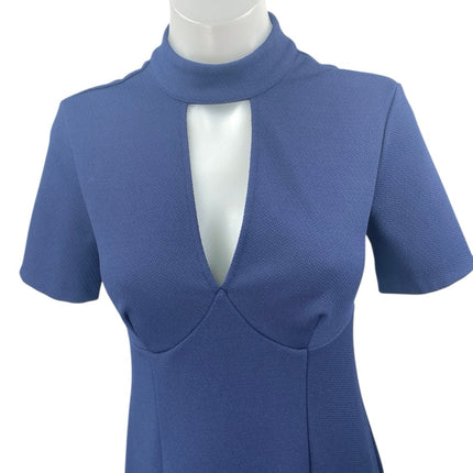 Trina Turk Camari Blue Short Sleeve Choker V-Neck Cutout Mini Sheath Dress Sz S