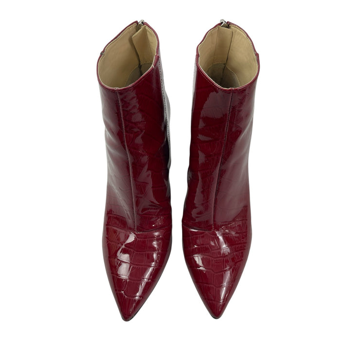 Vince Camuto Benedie Red Patent Leather Crocodile Pointed Toe Ankle Boots Sz 10