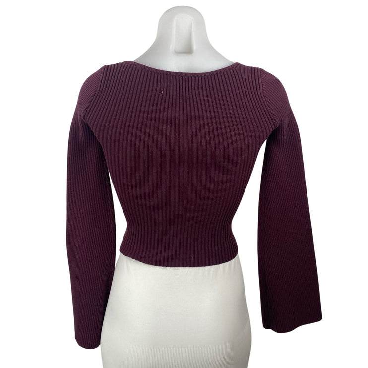 Hollister Women's Purple Long Sleeve Ribbed Knit Cropped Sweater Top Size XS