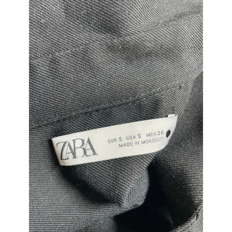 Zara Women's Black Long Sleeve Wool Collared Cropped Blazer Shirt Top Size S