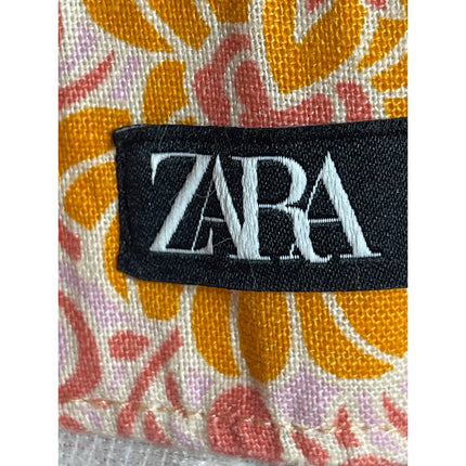 ZARA Orange Multicolor Floral Linen High Rise Mini Flare A-Line Skort Skirt Sz L