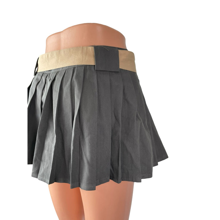 Rumours Women's Gray Belted Pleated High Waist Mini Skater Flare A-Line Skirt S