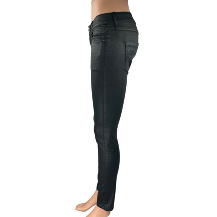 MNG Mango Women's Black Coated Low Rise Casual Skinny Ankle Denim Jeans Size 2