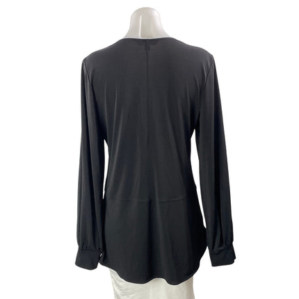 Lauren Ralph Lauren Women's Black V Neck Notch Long Sleeve Blouse Top Size M