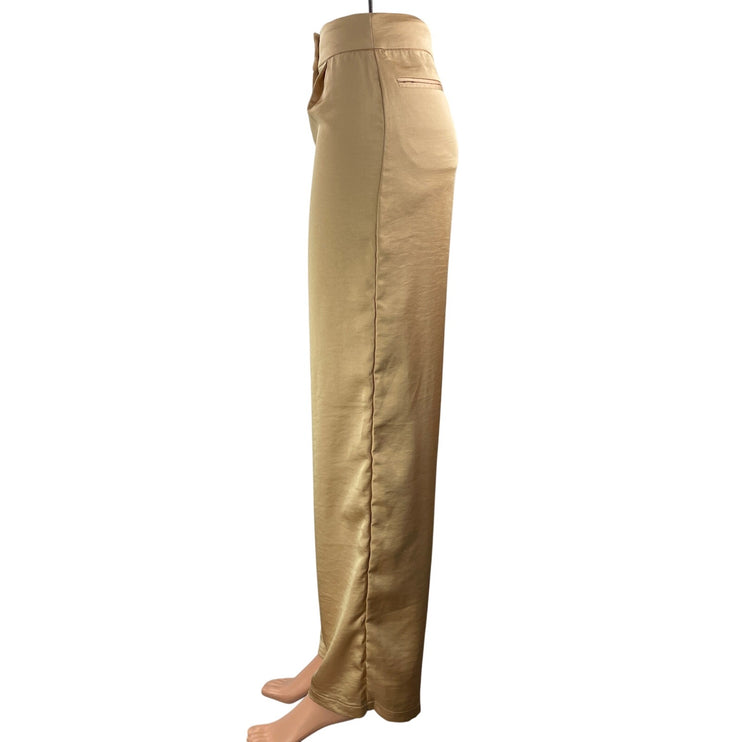 Tularosa Women's Beige Tan High Waisted Pocket Front Wide Leg Trouser Pants XS