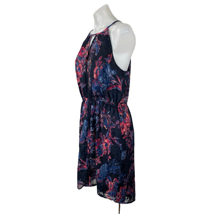 Lucky Brand Black Multicolor Floral High Neck Sleeveless Mini Blouson Dress M