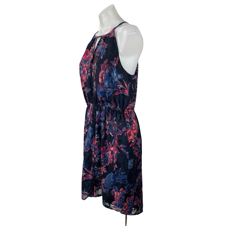 Lucky Brand Black Multicolor Floral High Neck Sleeveless Mini Blouson Dress M