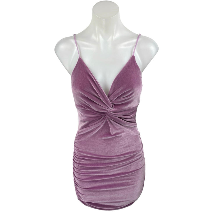 Lucy In The Sky Velvet Velour Purple Sleeveless Twist Mini Bodycon Dress Size S