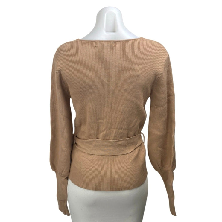 NEW Fashion Union Brown Rib Knit Belted Square Neck Long Sleeve Sweater Top Sz 8