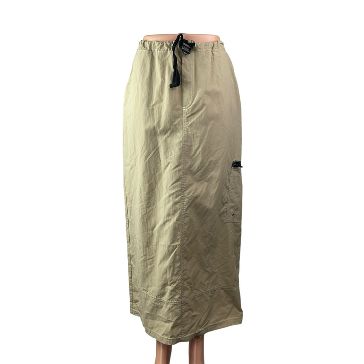 London Jean Beige Tan Khaki Strap Pocket High Waisted Straight Midi Skirt Size M