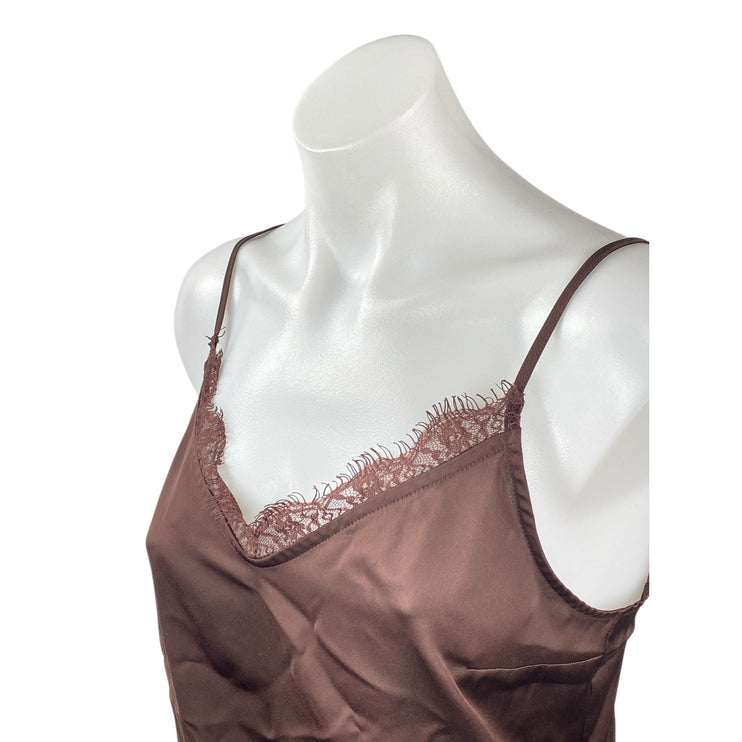 Abercrombie & Fitch Brown Lace Satin Sleeveless V Neck Camisole Bodysuit Top S