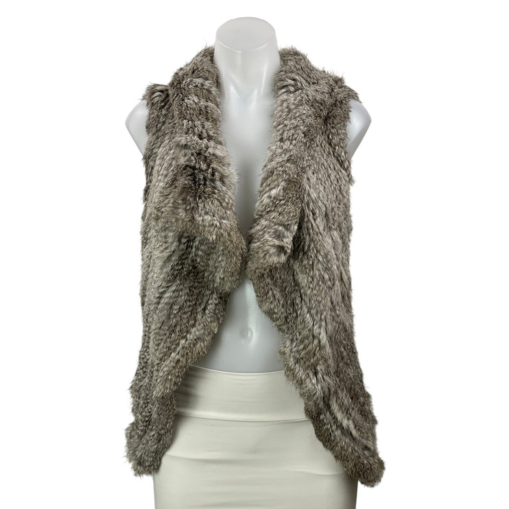 Yves Salomon Women's Gray Sleeveless Rabbit Fur Open Front Vest Coat Jacket M