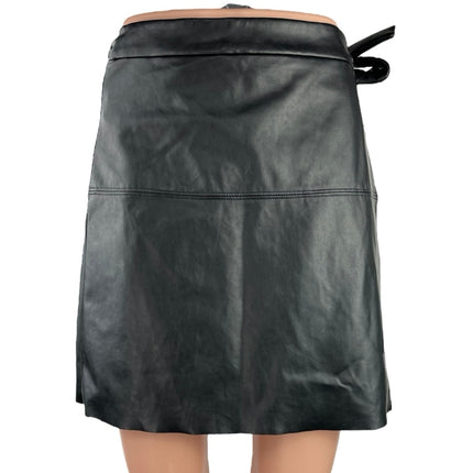 Aritzia Wilfred Free Black Spurlock Faux Leather Tie Waist Mini Wrap Skirt Sz S