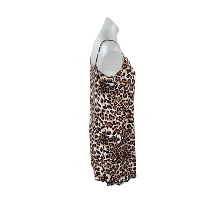 Vero Moda Brown Animal Print Sleeveless Square Neck Mini Cami Tank Shift Dress M