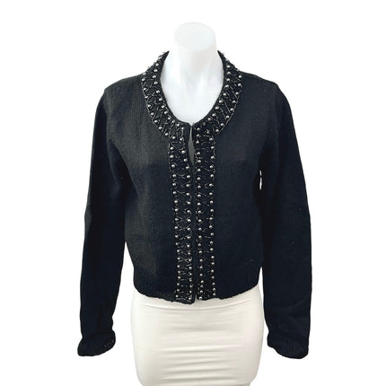 H&M Women's Black Wool Beaded Long Sleeve Crop Bolero Cardigan Sweater Top Sz L