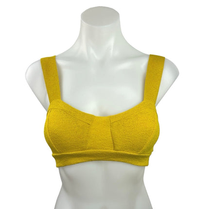 Zara Yellow Textured Knit Sweetheart Neck Pullover Corset Bralette Crop Top Sz S