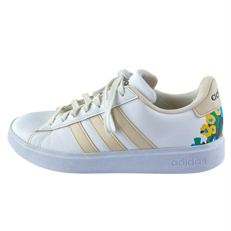 Adidas Grand Court Cloudfoam Floral Women's White Lace Up Low Top Sneakers 8.5