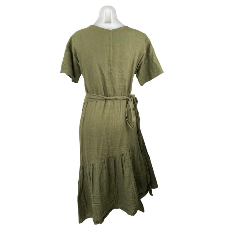 Apiece Apart Green 100% Linen Short Sleeve Ruffle A Line Wrap Maxi Dress Size M