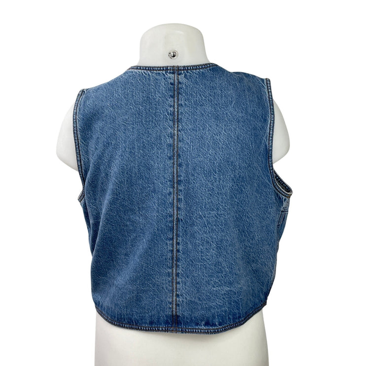 Abercrombie & Fitch Womens Blue Denim Sleeveless Button Front Vest Tank Top XL