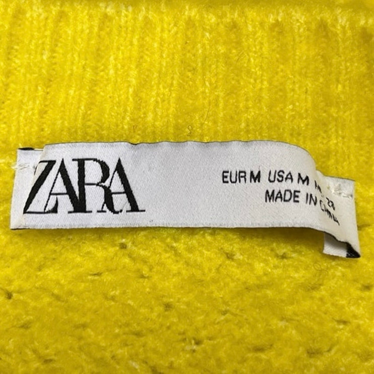 Zara Yellow Wool Waffle Knit Button Down Long Sleeve Cardigan Sweater Top Size M