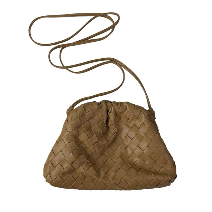 Women's Tan Woven PU Leather Crossbody Strap Purse Pouch Clutch Mini Bag OS