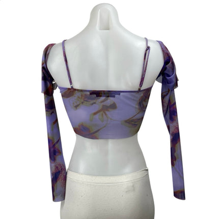 Silence + Noise Multicolor Floral Off Shoulder Long Sleeve Sheer Crop Top Size S