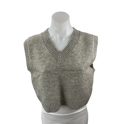 Zara Women's Gray Wool Sleeveless V Neck Crop Tank Waistcoat Sweater Vest Top S