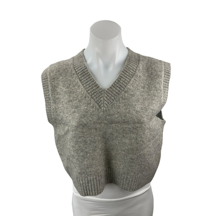 Zara Women's Gray Wool Sleeveless V Neck Crop Tank Waistcoat Sweater Vest Top S