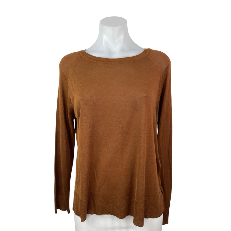 Zara Women's Brown Long Sleeve Boat Neck Knit Cozy Pullover Sweater Top Size S