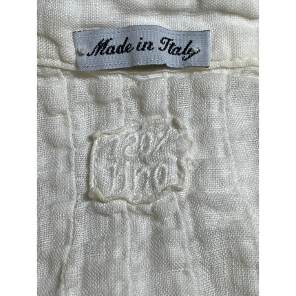 120% Lino Women's White Linen Crinkled V Neck Long Sleeve Tunic Blouse Top S/M